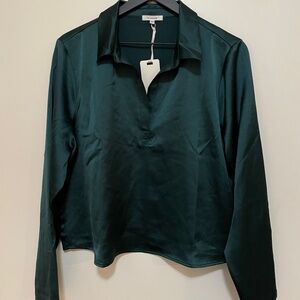 Pleione Green Satin Blouse | Size XL